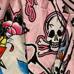 NWT Ed Hardy Pink Skull & Roses Graphic Scarf/Wrap thumbnail 6