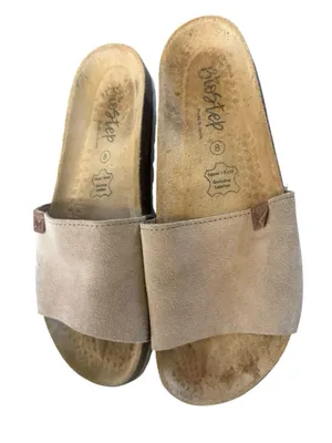 Biostep Leather Light Taupe Cork Footbed Slide Suede Sandals 8 thumbnail 3