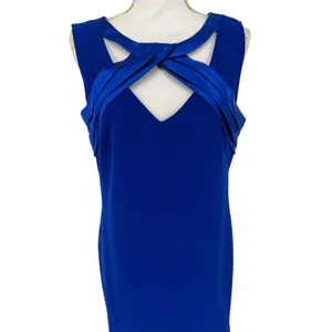 Theia Sleeveless Crepe Gown with Satin Crisscross in‎ Blue thumbnail 4