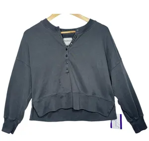 Abercrombie & Fitch Soft AF Gray Fleece Long Sleeve Henley V-Neck Sweater Size M thumbnail 1