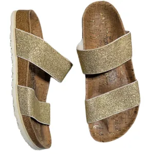 Birkenstock Birki's Gold Glitter Double Strap Cork Footbed Slide Sandals 36 5 N thumbnail 1