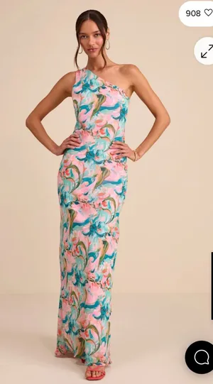 Lulus Mikesha Pink Multi Abstract One-Shoulder Sash Maxi Dress thumbnail 1