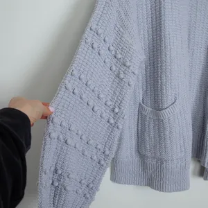 Madewell Gray Pom Pom Sleeve Open Front Cardigan Sweater‎ Womens Size M Chunky thumbnail 4