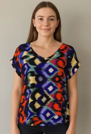 Anthropologie Ella Moss Geometric Zipper Back Oversized Blouse Top Medium thumbnail 1