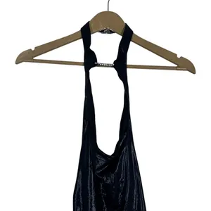 Oh Polly Ruched Metallic Halter Cowl Neck Mini Dress Black Glam Night Out Size 4 thumbnail 2