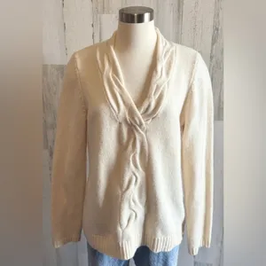 Talbots Merino‎ Wool Cashmere Angora Cable Knit Sweater Cream Size L Cozy thumbnail 6