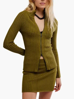 NWT Free People Eliza Cable Zip-Up Cardigan & Rib Miniskirt 2PCS Set Green M thumbnail 7