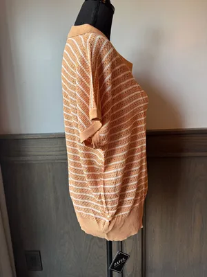 Zaful Split-Panel Polo Knit Top in Tan and Black NWT XL thumbnail 4