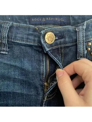 Rock & Republic Dark Wash Straight Leg Denim Jeans Studded Embroidered thumbnail 3