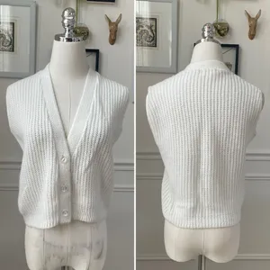 Vintage 60s Glentex Ivory Wide Ribbed Cropped Sweater Vest S thumbnail 2