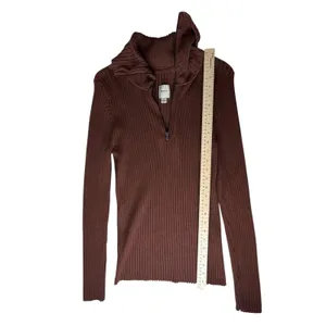 Maeve Anthropologie Brown Ribbed Fitted Half Zip Sweater Large Minimalist Layers thumbnail 8
