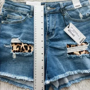 NWT Judy Blue denim distressed Leopard patch shorts size small New High Waist thumbnail 6
