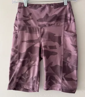 Yogalicious Lux High Waisted Pink Mauve Camo‎ Print Bike Shorts thumbnail 1