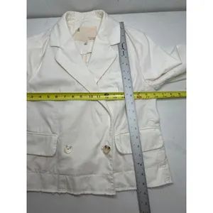 Pilcro by Anthropologie Fray Hem Blazer Ivory Double-Breasted Oversize Size XS thumbnail 7