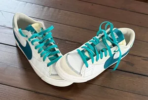 Nike Women’s Blazer Low ’77 Jumbo White Teal Green Leather Sneakers Size 11 thumbnail 1