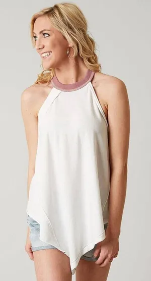 We The Free People Small Twin Peaks Tank Top White Anthropologie‎ Raw Edge Relax thumbnail 1