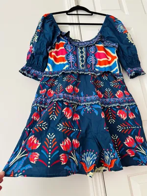Farm Rio Puff-Sleeve Ruffled Floral Cotton Romper, Size S/M thumbnail 12
