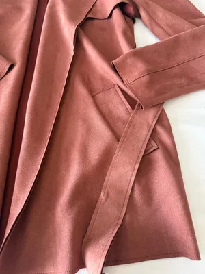 Rust Orange Faux Suede Belted Trench Coat thumbnail 4