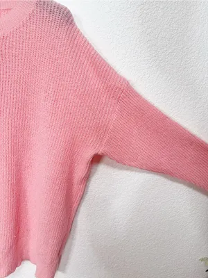 Amazon Coral Pink Oversized Henley Button Pullover Knit Sweater thumbnail 5