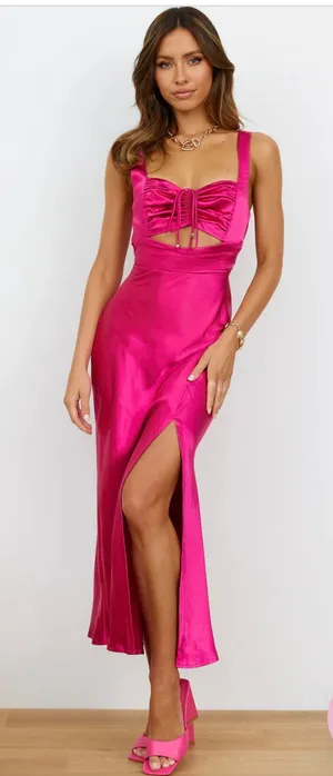 Hello Molly Hot Pink Satin Midi Dress thumbnail 1