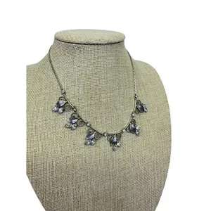 Vintage Krementz Silver Tone Crystal Leaf‎ Flowers Wedding Bridal 15" Necklace thumbnail 2