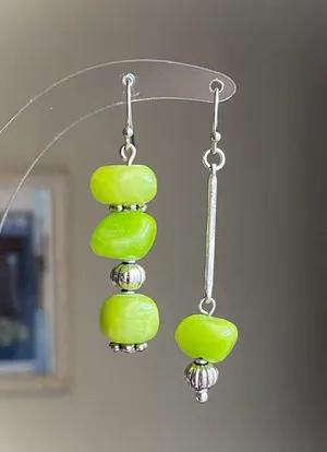 Handmade green Jade stone unique shape asymmetric dangle earrings ✨ thumbnail 1
