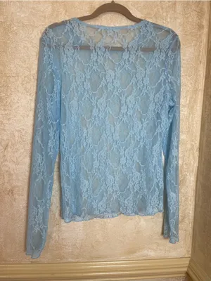 Y2K Baby Blue Sheer Floral Lace Mesh Long Sleeve Top Plus Size 2XL Fairycore thumbnail 4