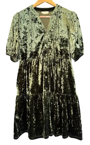 Chrysanthemum Velvet Tiered Puff Sleeve Mini Dress Small Fall Christmas‎ Holiday thumbnail 1