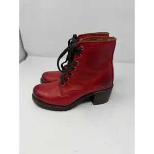 Frye Sabrina 6G Lace Up Ankle Boot Red Leather Rare Made in USA Womens 7.5 thumbnail 2