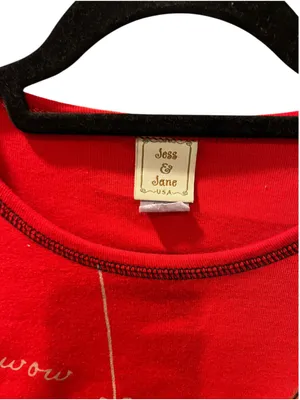 Vtg Jess & Jane Christmas Shirt Women's Medium Red Bow Wow Dogs Rhinestone Bling thumbnail 3
