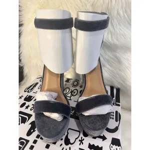 Bamboo size 8‎ Velvet Gray Ankle Strap Platform High Heels Y2K Chunky Heels thumbnail 2