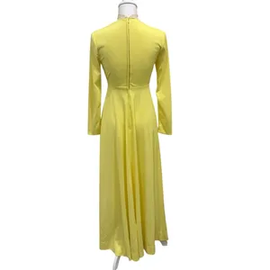 Vintage 1970s Victorian Edwardian Revival Yellow Lace Neck Maxi Dress Costume XS thumbnail 4