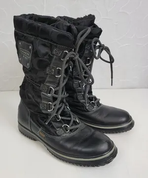 Coach Shaine Boots 5.5 Womens Black Leather Lace Up Round Toe Signature Logo thumbnail 1