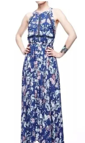 Abel the Label Blue Bell Cottage Floral Maxi Halter Backless Tie Back Dress Sz M thumbnail 2