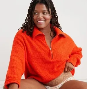 Aerie cozy up waffle knit quarter zip pullover red/orange thumbnail 1
