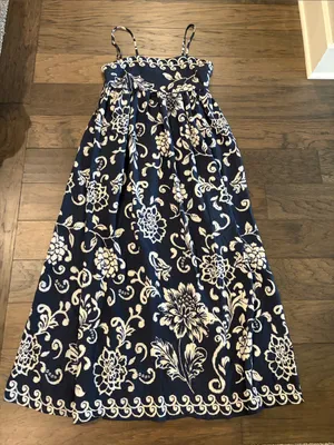 TCEC Blue/Cream Pattern Maxi Dress Sz S thumbnail 5