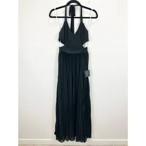 Lulus Celebratory Allure Black Pleated Backless Maxi Dress Formal Small NWT thumbnail 6