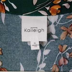 Kaileigh‎ Floral Shirt Dress Women's Green 3/4 Sleeve Belted, XLee-Length thumbnail 2