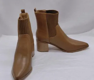 Women's Ankle Boots Size 6 Brown Sock Booties Chunky Heel Pointed Toe Casual thumbnail 3