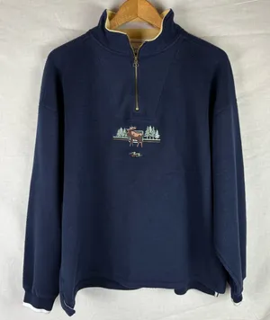 Vintage Benison Apparel Quarter Zip Fleece Moose Pullover Sweater Size L thumbnail 1
