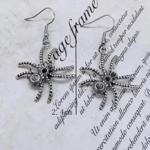 Gothic Spider Silver Tone Dangle Earrings Drop Halloween Witch Spooky Scary thumbnail 3