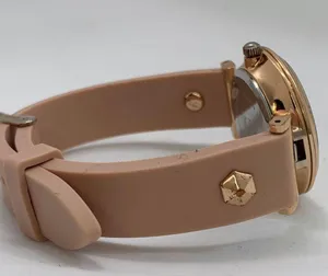 NY & C ladies 30mm rose gold tone rhinestones watch silicone band runs thumbnail 5