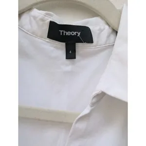 Theory Women's Shirt Dress Collared Flare $465 Sleeveless V-Neck White Size 4 thumbnail 3