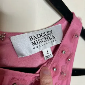 FLAW Badgley Mischka Pink Bejeweled Dress Gown Y2K Vibe Sleeveless 100% Silk thumbnail 5