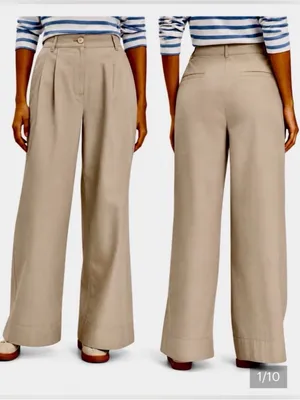 LOFT Poplin Pleated Wide Leg Pants Khaki Size 8 NWT thumbnail 2
