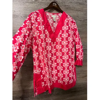 Caribbean Joe size Large tunic women Pink Resort Pool V neck Vacation Tunic thumbnail 7