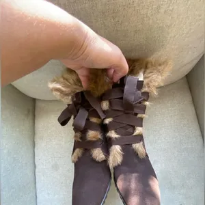 LOFT Chocolate Fur-Trimmed Heeled cozy Boots suede 7 thumbnail 11