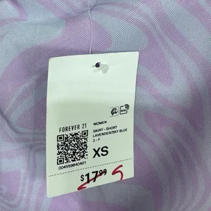Forever 21 Y2K Lavender Sky Blue Swirl Print Mini Skirt Lace Trim Women's XS New thumbnail 4