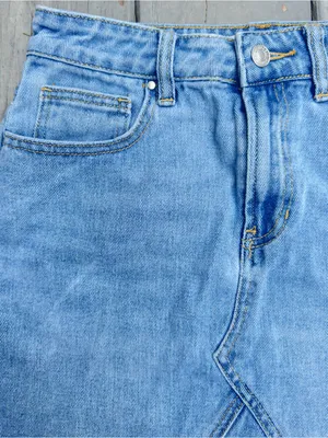 PacSun Light Blue Denim Frayed Mini Skirt thumbnail 2