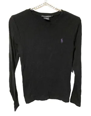 Ralph Lauren Sport Size Medium Black Cotton Purple Pony Long Sleeve Fitted‎ Top thumbnail 1